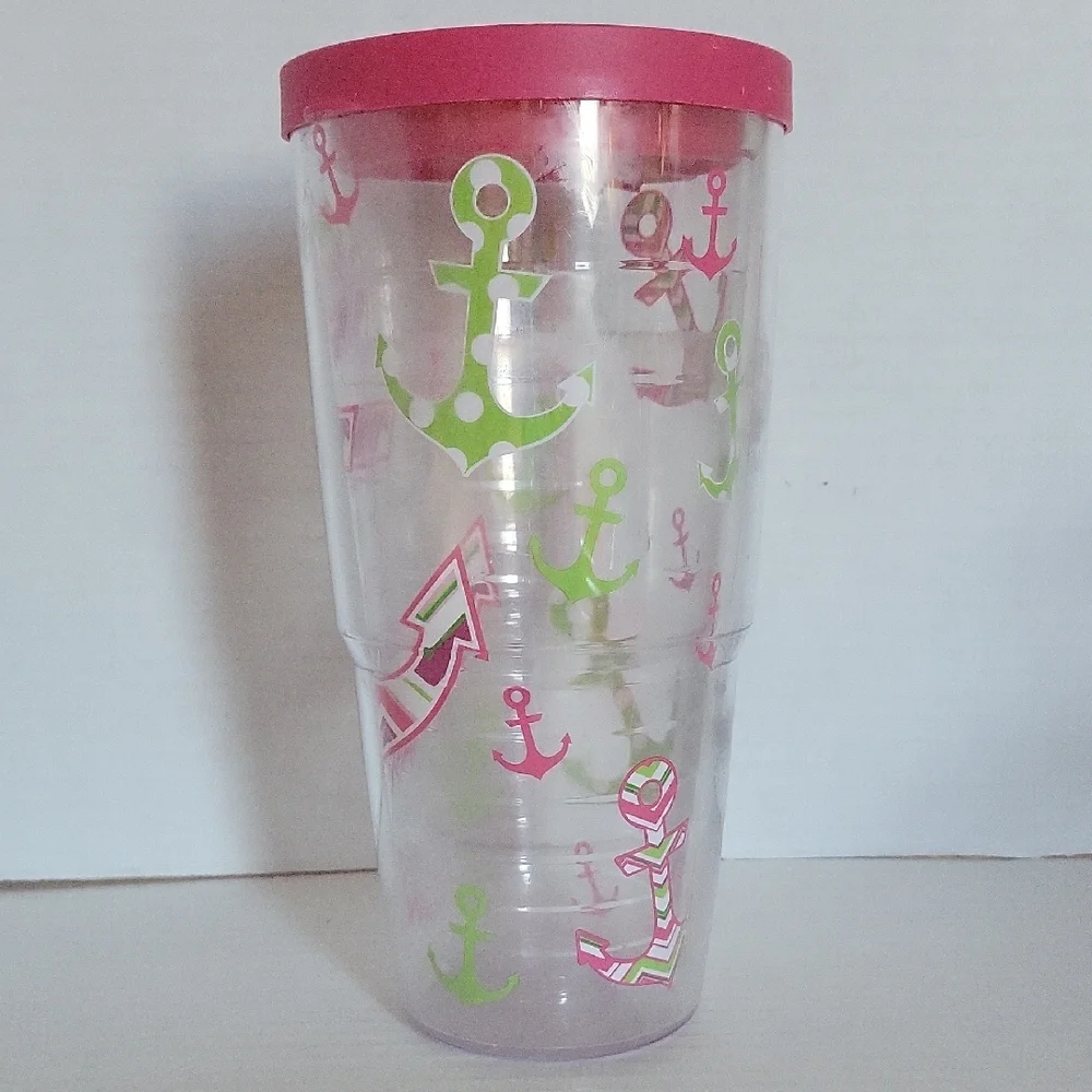 24 Oz Tervis Chevron Anchors Away Travel Tumbler Pink Lid